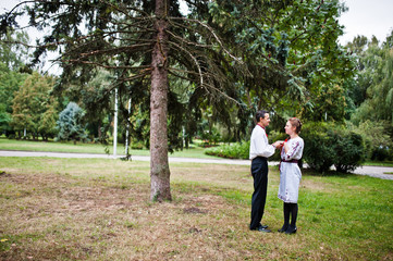 Fototapeta premium Couple on traditional dress in love