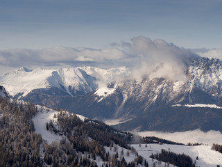 A view of the Alpine landscape in the winter season in Nassfeld