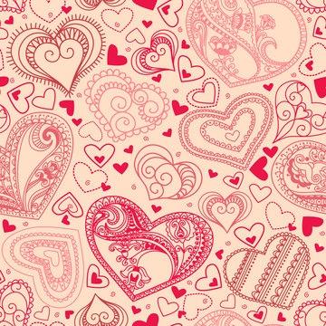 Seamless wallpaper with hand drawn hearts
