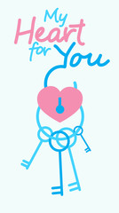 Valentine Day Gift Card Holiday Love Heart Shape Lock With Keys