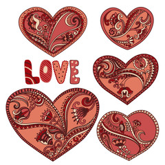 Fototapeta na wymiar Cute floral hearts set for wedding and valentine design.