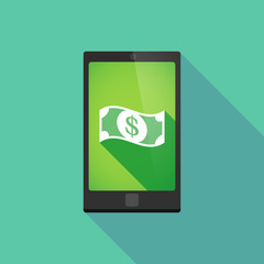 Long shadow phone icon with  a dollar bank note