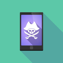 Long shadow phone icon with  a pirate skull