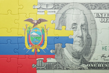 puzzle with the national flag of ecuador and dollar banknote