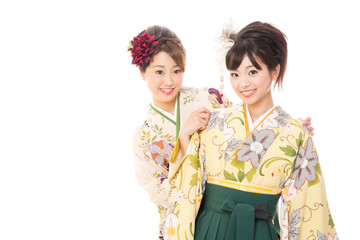 portrait of japanese traditonal women on white background