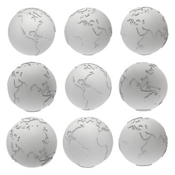 Set of 3D blank earth planet globe icons.
