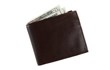 Overhead View Of Brown Leather Wallet With Money