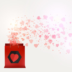 Valentine's day sale shopping bag with beautiful pink hearts.Vector background.