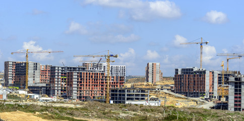 Construction of new apartments and crane