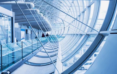 Photo sur Plexiglas Aéroport interior of ariport hall, blue colored