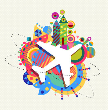Air plane travel icon concept with color shapes