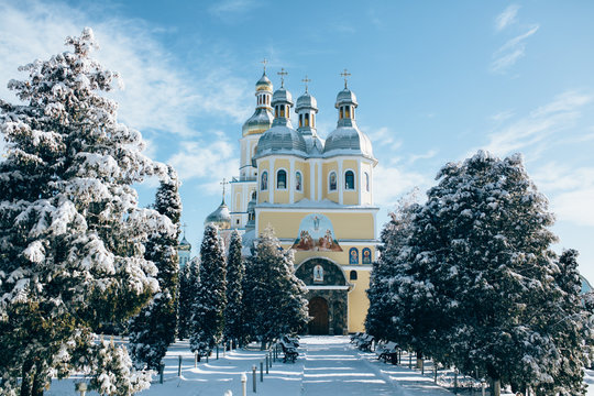 Chernivtsi, Ukraine -  08 January 2016. Winter  in Banceni Monastery.