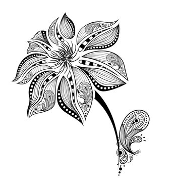 Hand draw abstract flower. African / indian / floral / tattoo design. It may be used for design of a t-shirt, bag, postcard and poster.