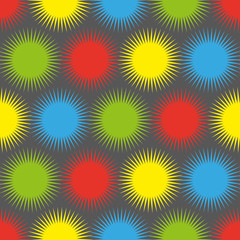 Colorful abstract geometric circles seamless pattern on grey bac