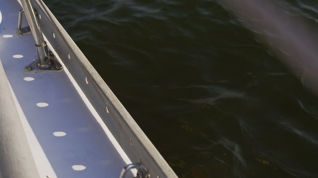 The boat floats on the river. 14-bit RAW video