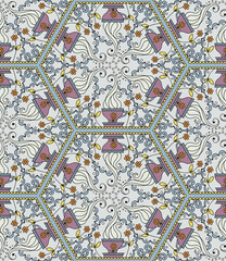 Vector seamless pattern with a cup of tea. Kaleidoscope