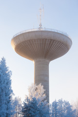 Water tower in cold winter weather