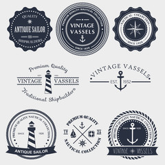 Set of vintage nautical labels, icons and design elements