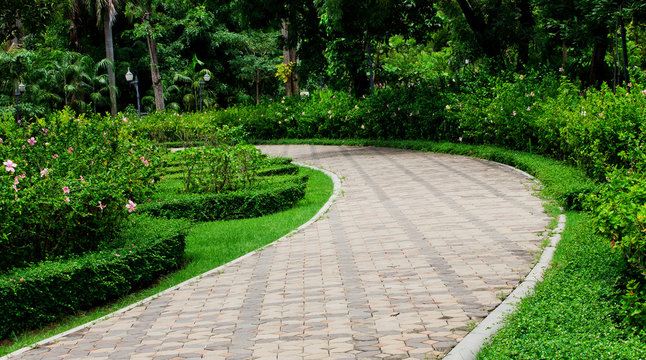 Pavement made of stone in beautiful garden