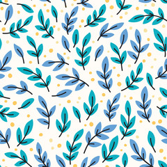 Vector seamless pattern with yellow leaves. Hand drawn illustration