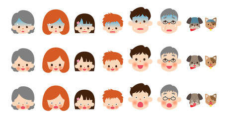 家族　表情パーツ　笑う　驚く　青ざめる