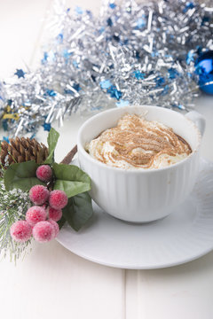 Christmas hot chocolate drink with whipped cream