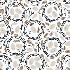 Seamless easter pattern with nests. Vector illustration