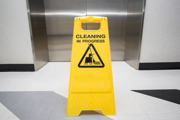 cleaning progress caution sign in office