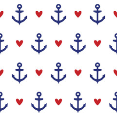 Seamless pattern with hearts and anchor. Can be used for wallpapers, web page backgrounds. Vector illustration