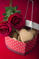 sweet cookies in heart shape box