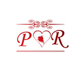 Rp Love Initial With Red Heart And Rose Stock Image And Royalty