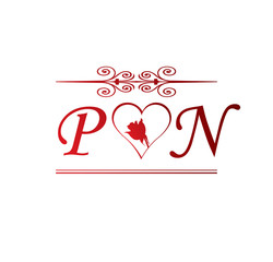 PN love initial with red heart and rose © otakzatikz