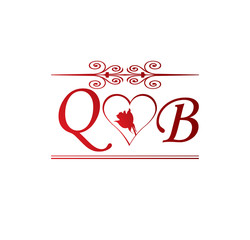 QB love initial with red heart and rose