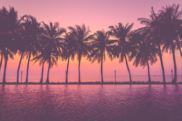 Fototapeta na wymiar Sunset with silhouette Palm trees, Pastel Style
