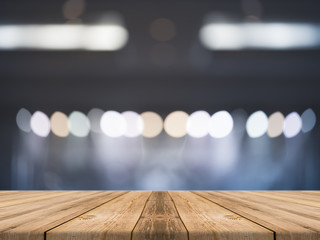 Empty perspective room with sparkling bokeh wall and wooden plank floor,Template mock up for...
