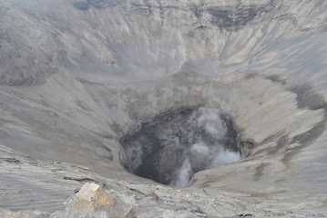Crater of Mount Bromo in the Tengger-Bromo-Semeru National park in East-Java, Indonesia.  The Bromo volcano is one of the most active volcanos in Asia and is situated in a big caldera.