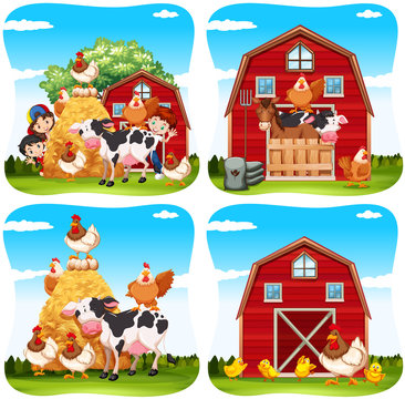 Children and farm animals on the farm