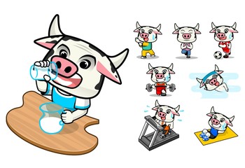 Set of Healthy Cow Cartoon Character Vector Illustration