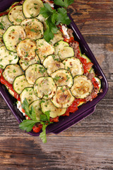 baked courgette with beef and tomato sauce