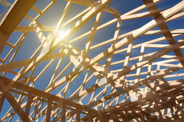 New Home Under Construction with Sunlight