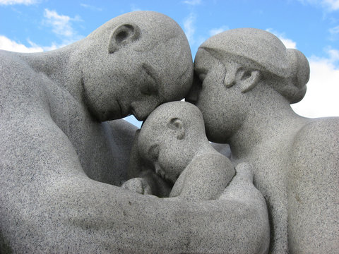 Sculptural group on the background of blue sky