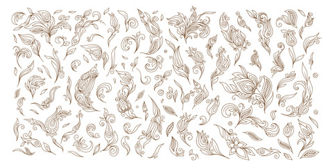 Henna floral tattoo doodle vector elements on white background