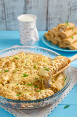 Pancakes stuffed with meat filling