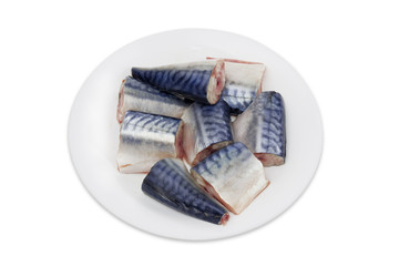 Sliced pickled atlantic mackerel on a white dish