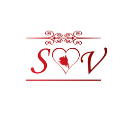 SV love initial with red heart and rose