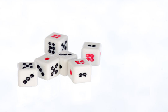 toy dices on white background ,selective focus