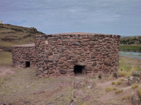 pre-incan burrial site sillustani with chulpas