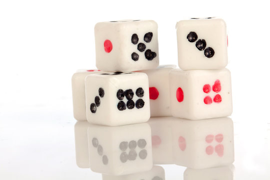 toy dices on white background ,selective focus