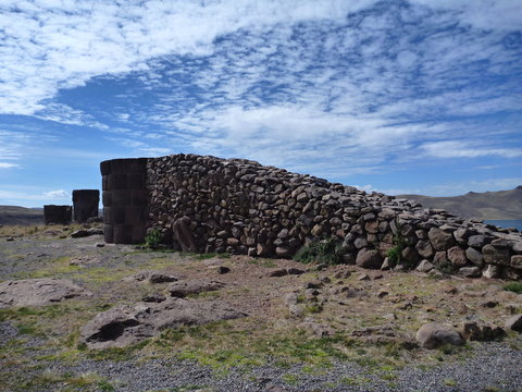 pre-incan burrial site sillustani with chulpas