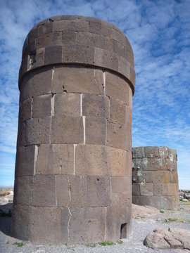 pre-incan burrial site sillustani with chulpas